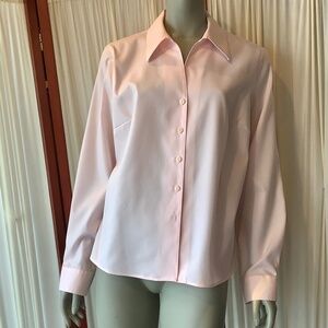 Evan Picone Pink Cotton Quickcare Long Sleeve Button Down Shirt Blouse Size 16